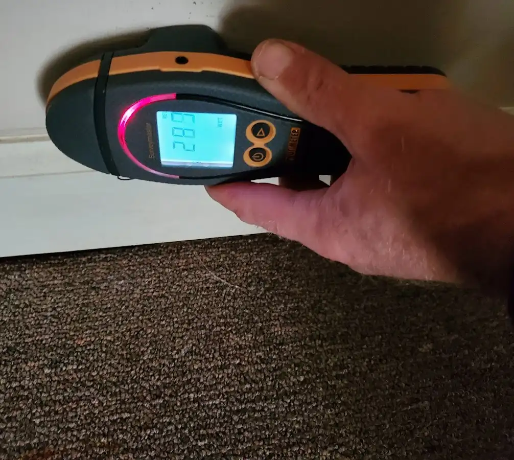Moisture detection at baseboard during Storm Damage Restoration in Fairhope